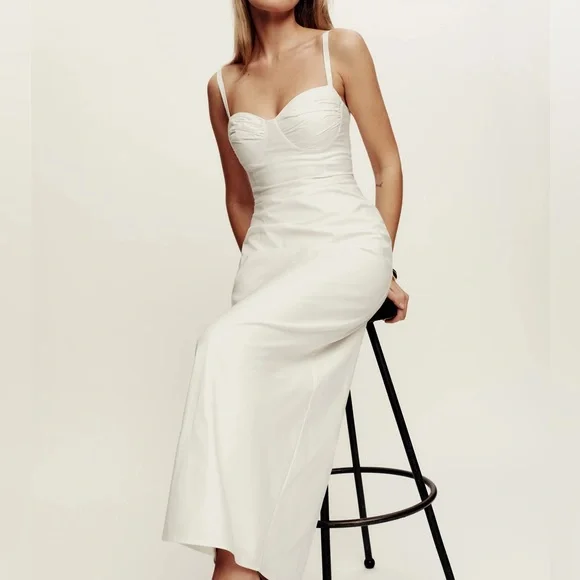 chinese dress ladies Reformation Payton Satin Fior Di Latte Satin Maxi Dress  The Closet New  York